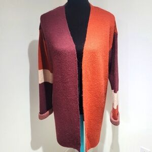 M&S Collection Women's Colorblock Open Front Cardigan Medium Purple Orange NEW